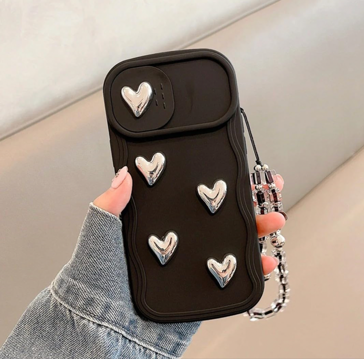 Premium Black Silver Heart Phone Case