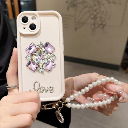 Glamorous Rhinestone Pearl Case With Bracelet